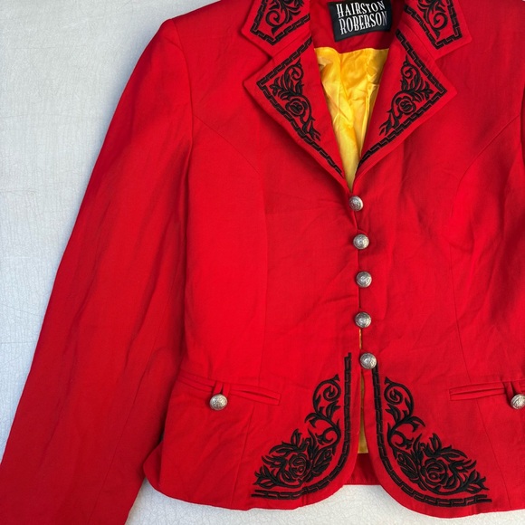 Rare Vintage Hairston Roberson Red Wool Embroidered Floral Blazer Suit Jacket - Picture 7 of 11